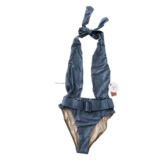PilyQ Alex One Piece Belted Swimsuit Blue ( M ) - Picture 2 of 4